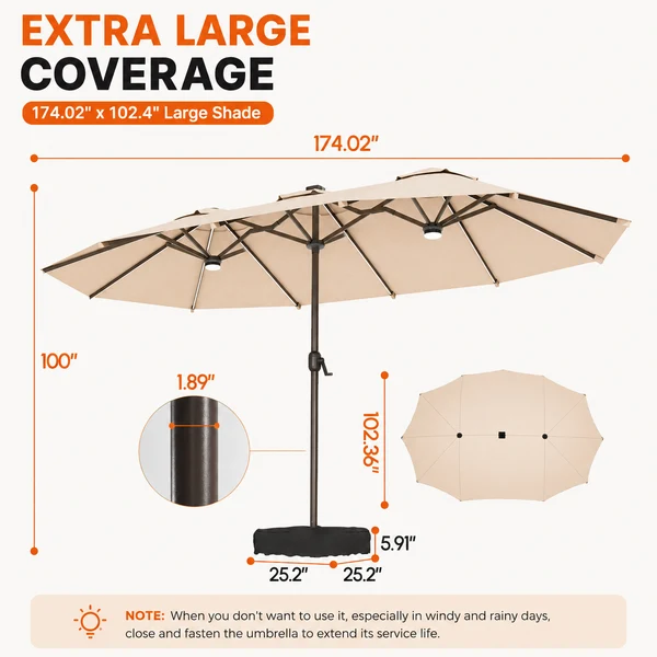 Revoltrex Clouddome dimensions showing 174 inch wide double-sided canopy