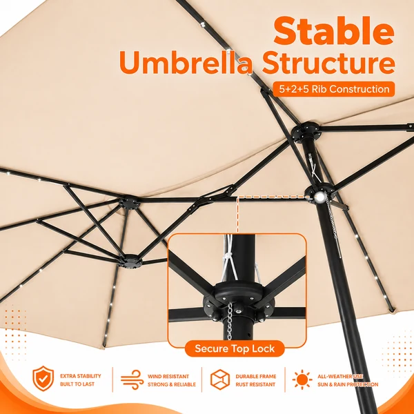 Underside of the Revoltrex Clouddome showing 5+2+5 rib construction and secure top lock